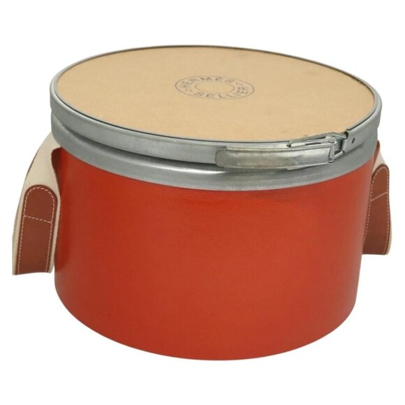 HERMES Saddle Box Wood Orange Silver Auth - Picture 1 of 16